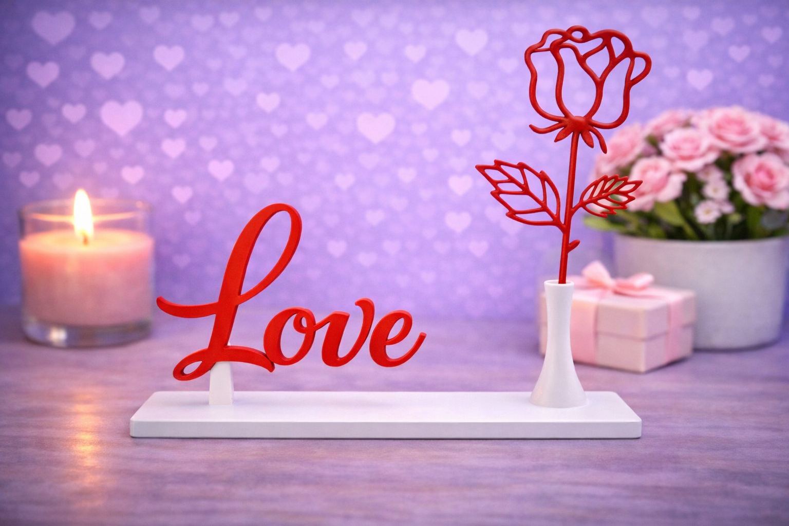 مجسم Love مع وردة وفازة