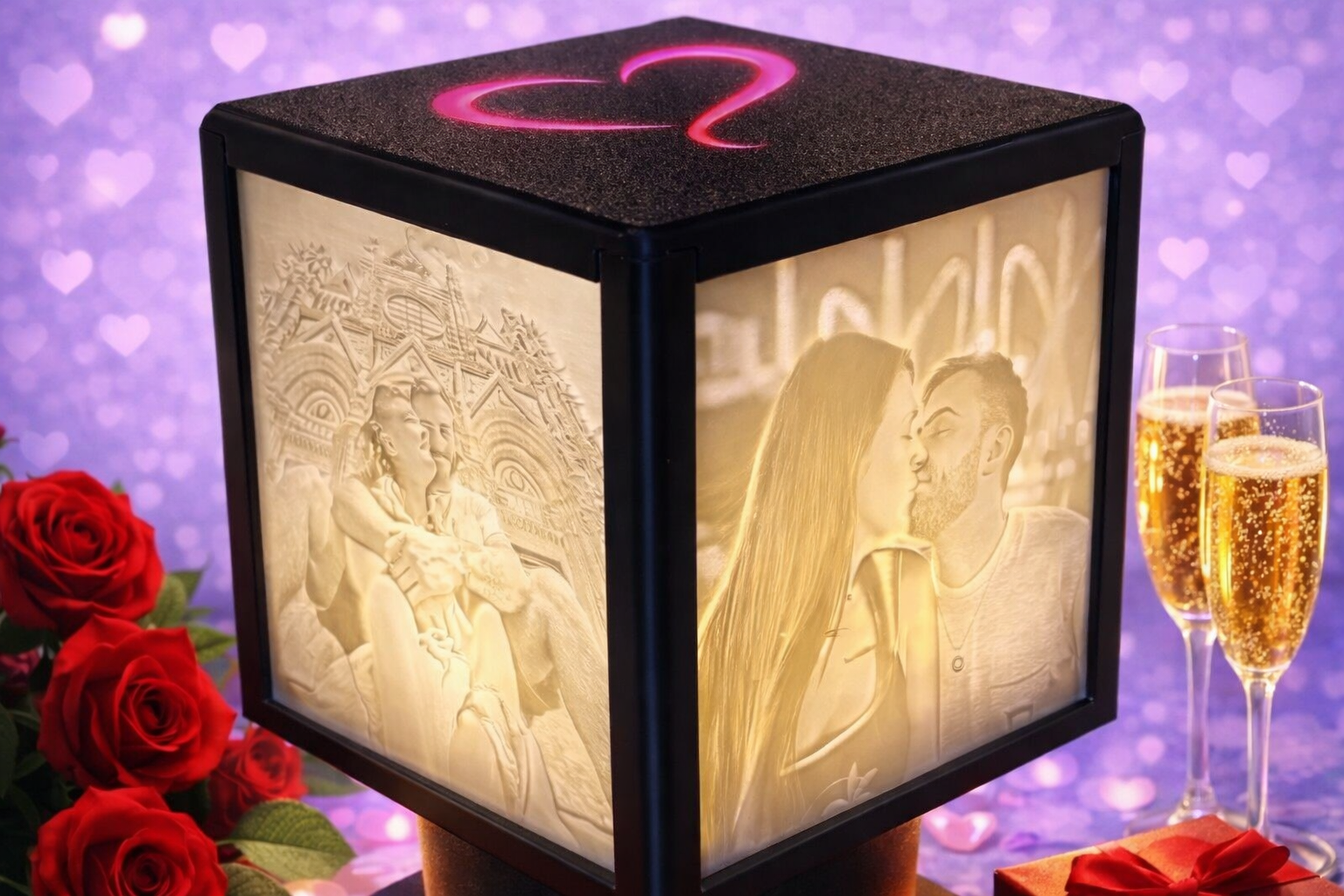 مصباح ديكور فاخر بتصميم مكعب مضيء يعرض صورك بطريقة فنية ثلاثية الأبعاد على جوانبه