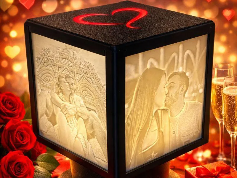 مصباح ديكور فاخر بتصميم مكعب مضيء يعرض صورك بطريقة فنية ثلاثية الأبعاد على جوانبه - الصورة 2